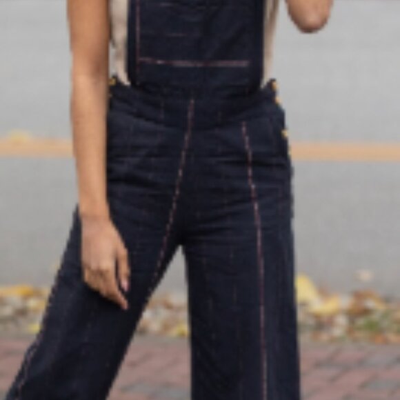 LIZ ALIG Handwoven Cotton Overalls in Dark Navy - Picture 10 of 13